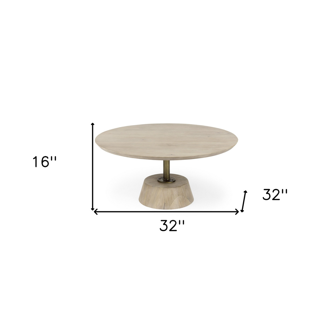 Boho Aesthetic "Light Brown Wooden Pedestal Coffee Table" | Biophilic Design Airbnb Decor Furniture 