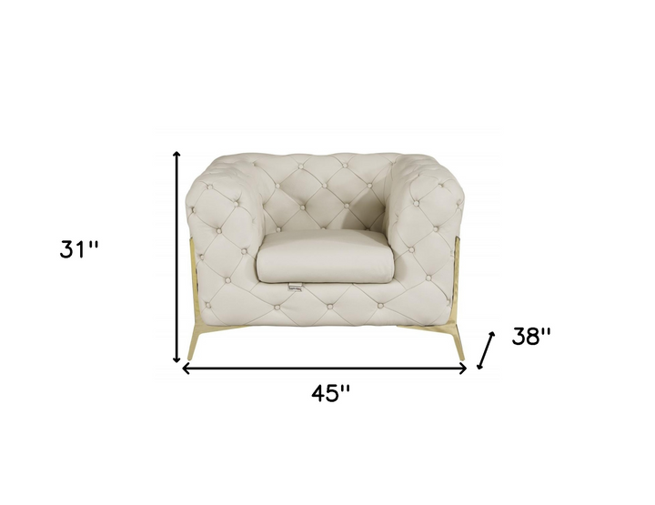 Boho Aesthetic "Glam Beige and Gold Tufted Leather Armchair" | Biophilic Design Airbnb Decor Furniture 