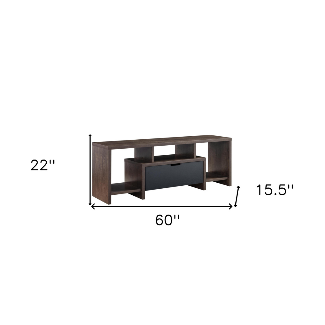 Boho Aesthetic "60"" Walnut Oak And Black Manufactured Wood Cabinet Enclosed Storage TV Stand" | Biophilic Design Airbnb Decor Furniture 