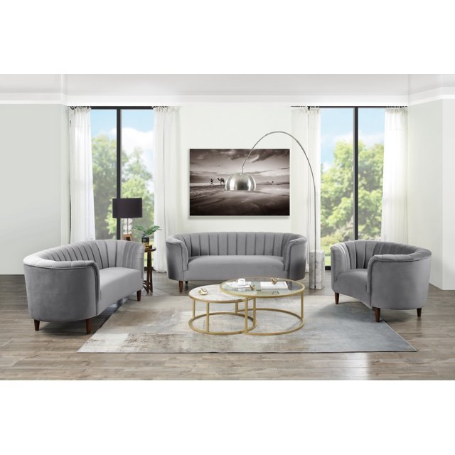 Boho Aesthetic Millephri Sofa , Gray Velvet (LV00166) | Biophilic Design Airbnb Decor Furniture 