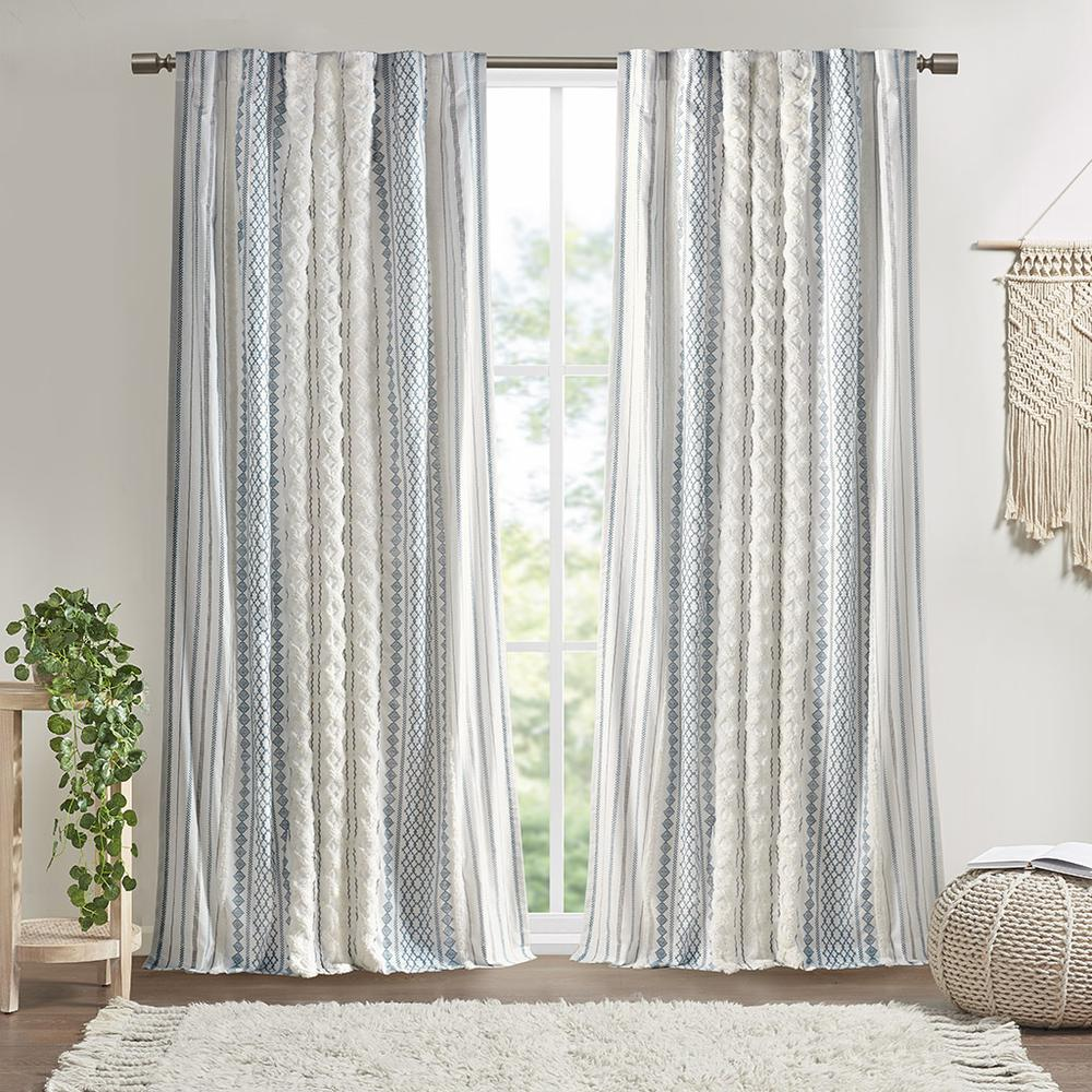 Boho Aesthetic Imani Cotton Printed Curtain Panel with Chenille Stripe and Lining | Biophilic Design Airbnb Decor Furniture 