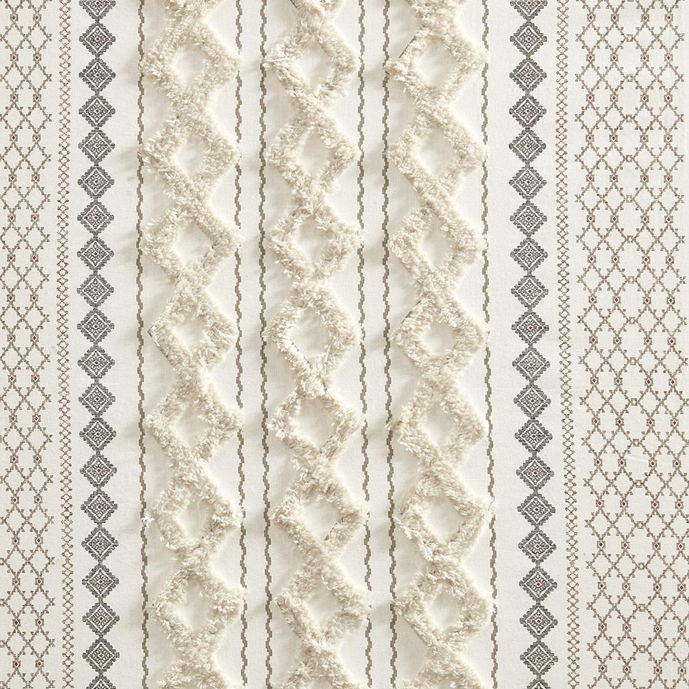 Boho Aesthetic Beige Taupe Imani Cotton Printed Curtain Panel with Chenille Stripe and Lining | Biophilic Design Airbnb Decor Furniture 