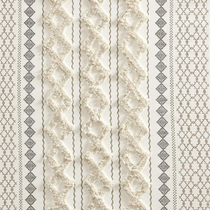 Boho Aesthetic Beige Taupe Imani Cotton Printed Curtain Panel with Chenille Stripe and Lining | Biophilic Design Airbnb Decor Furniture 