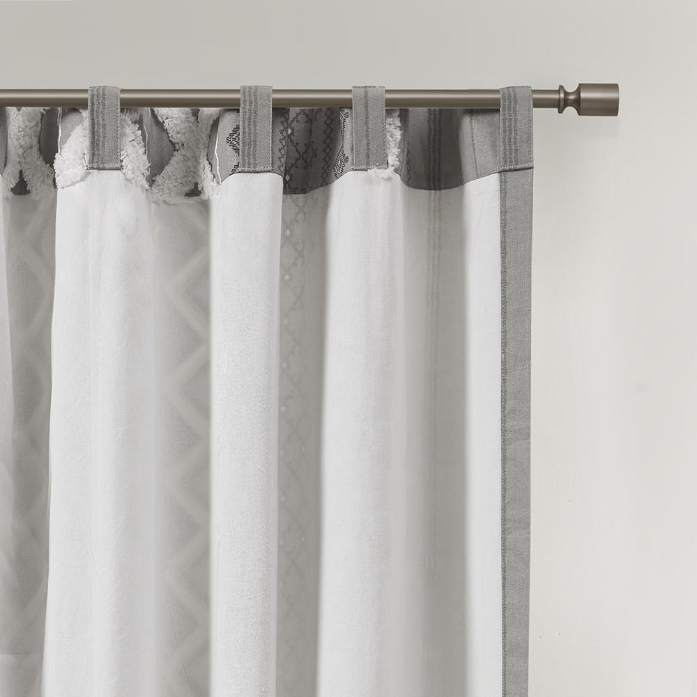 Boho Aesthetic Silver Imani Cotton Printed Curtain Panel with Chenille Stripe and Lining | Biophilic Design Airbnb Decor Furniture 