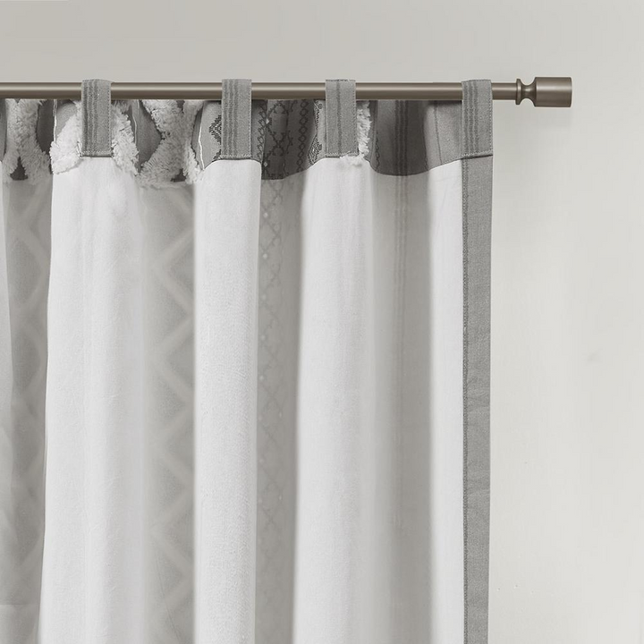 Boho Aesthetic Silver Imani Cotton Printed Curtain Panel with Chenille Stripe and Lining | Biophilic Design Airbnb Decor Furniture 