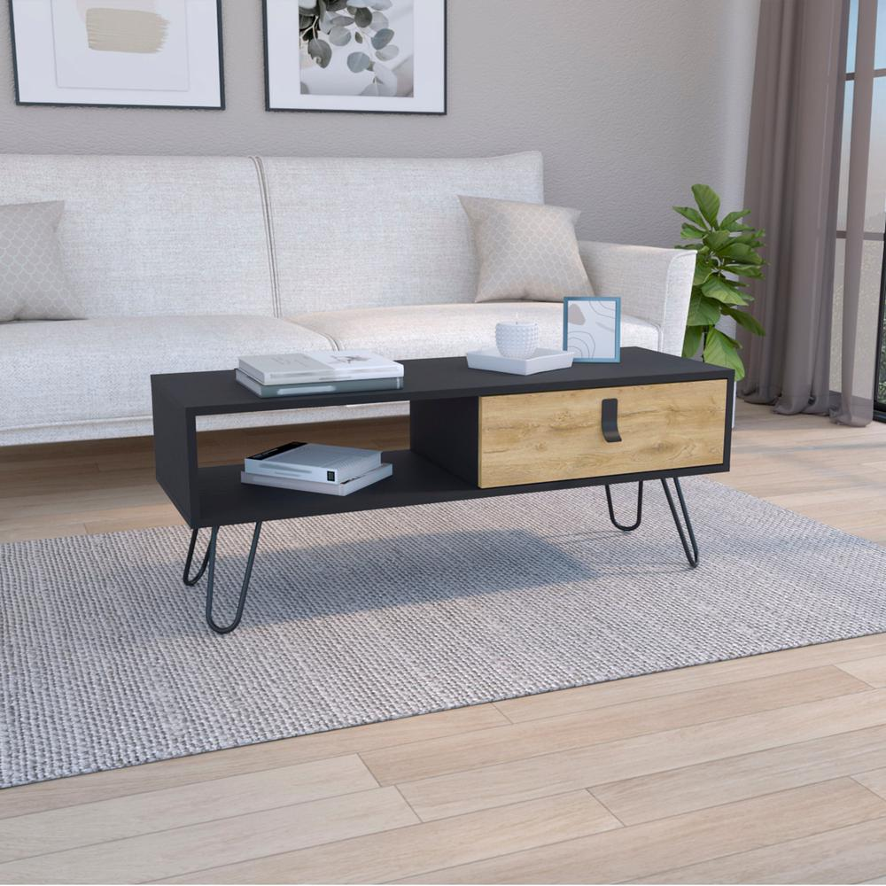 Boho Aesthetic Mosby Coffee Table with Modern Hairpin Legs Design and Drawer | Biophilic Design Airbnb Decor Furniture 