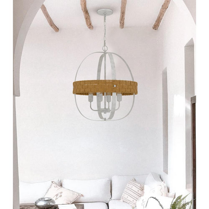 Boho Aesthetic 60W X 4 Barton Metal Chandelier With Rattan Design | Biophilic Design Airbnb Decor Furniture 