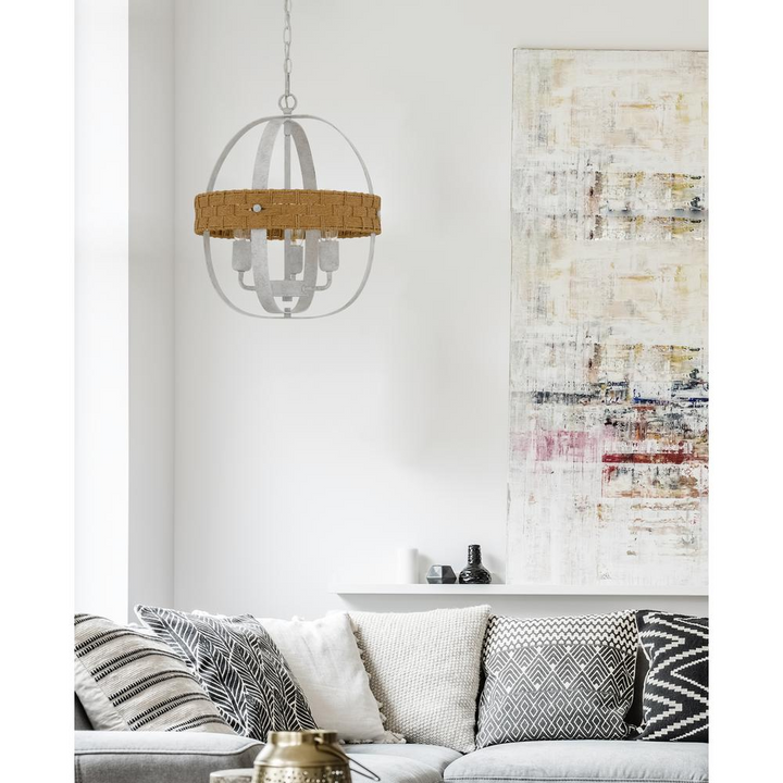 Boho Aesthetic 60W X 3 Barton Metal Chandelier With Rattan Design | Biophilic Design Airbnb Decor Furniture 