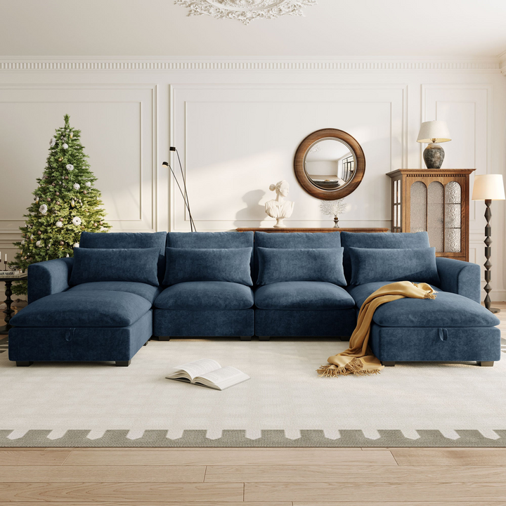 U-shaped Freely Transformable Modular Corner Sofa with Two Ottomans - Mediterranean Italian Contemporary Home Decor Furniture