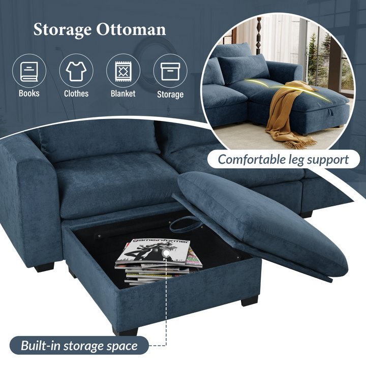 U-shaped Freely Transformable Modular Corner Sofa with Two Ottomans - Mediterranean Italian Contemporary Home Decor Furniture