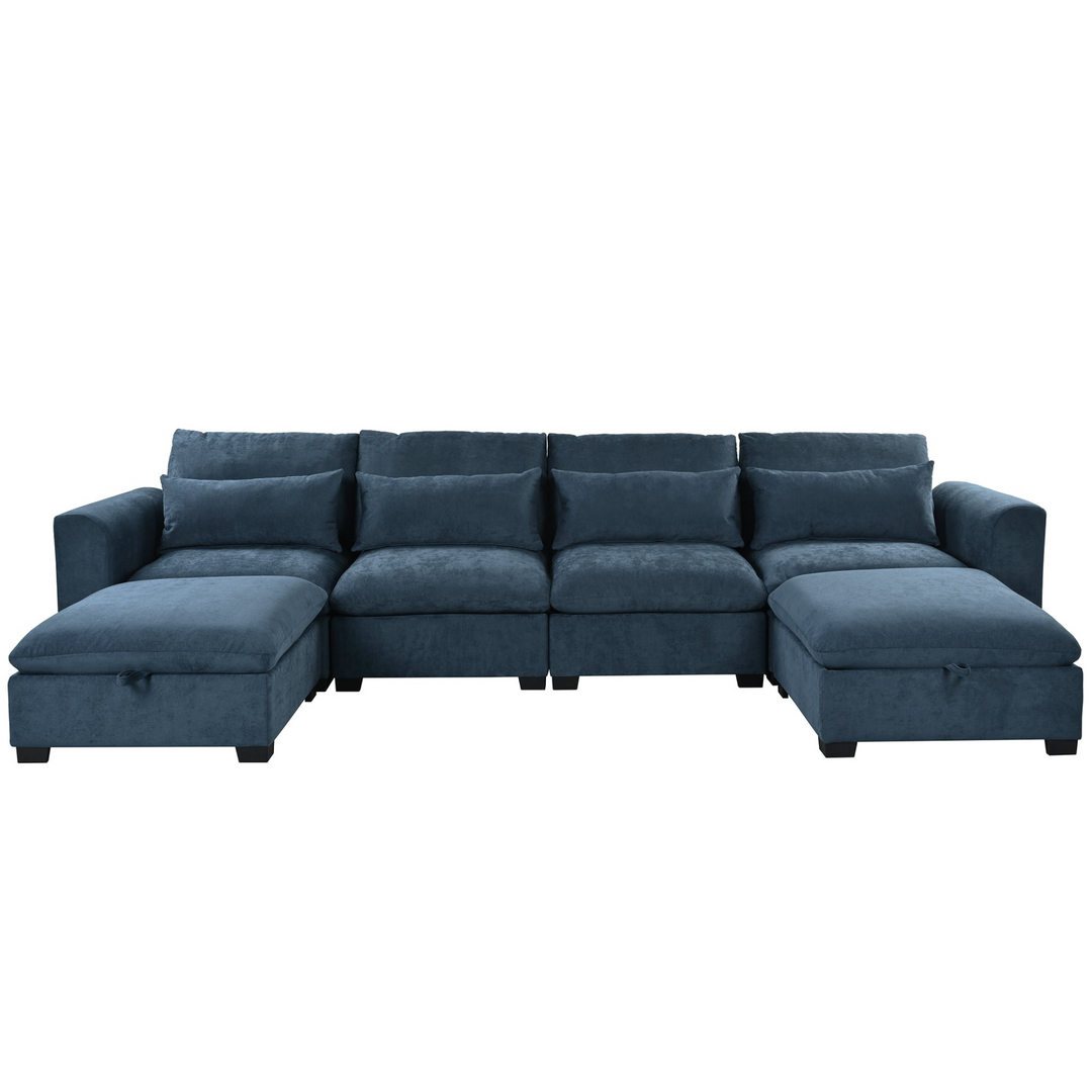 U-shaped Freely Transformable Modular Corner Sofa with Two Ottomans - Mediterranean Italian Contemporary Home Decor Furniture
