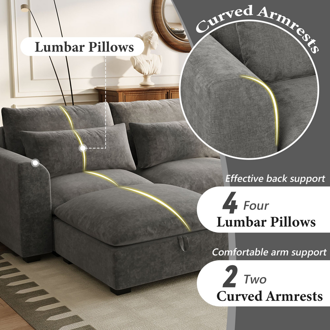 U-shaped Freely Transformable Modular Corner Sofa with Two Ottomans - Mediterranean Italian Contemporary Home Decor Furniture