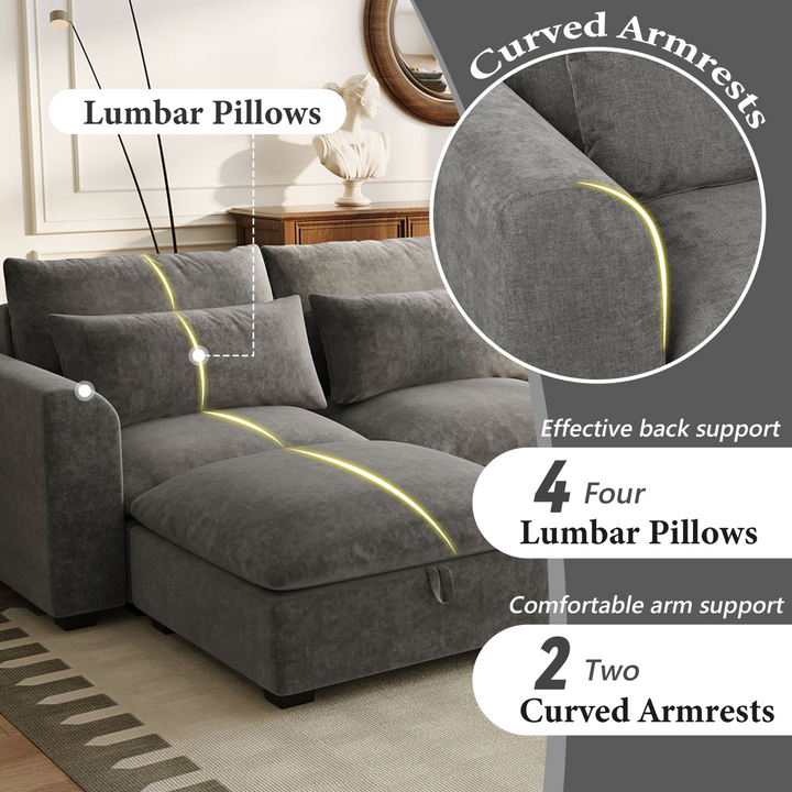 U-shaped Freely Transformable Modular Corner Sofa with Two Ottomans - Mediterranean Italian Contemporary Home Decor Furniture