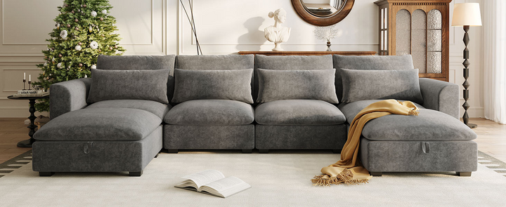 U-shaped Freely Transformable Modular Corner Sofa with Two Ottomans - Mediterranean Italian Contemporary Home Decor Furniture