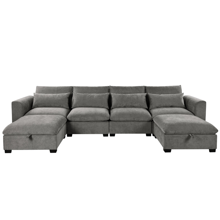 U-shaped Freely Transformable Modular Corner Sofa with Two Ottomans - Mediterranean Italian Contemporary Home Decor Furniture