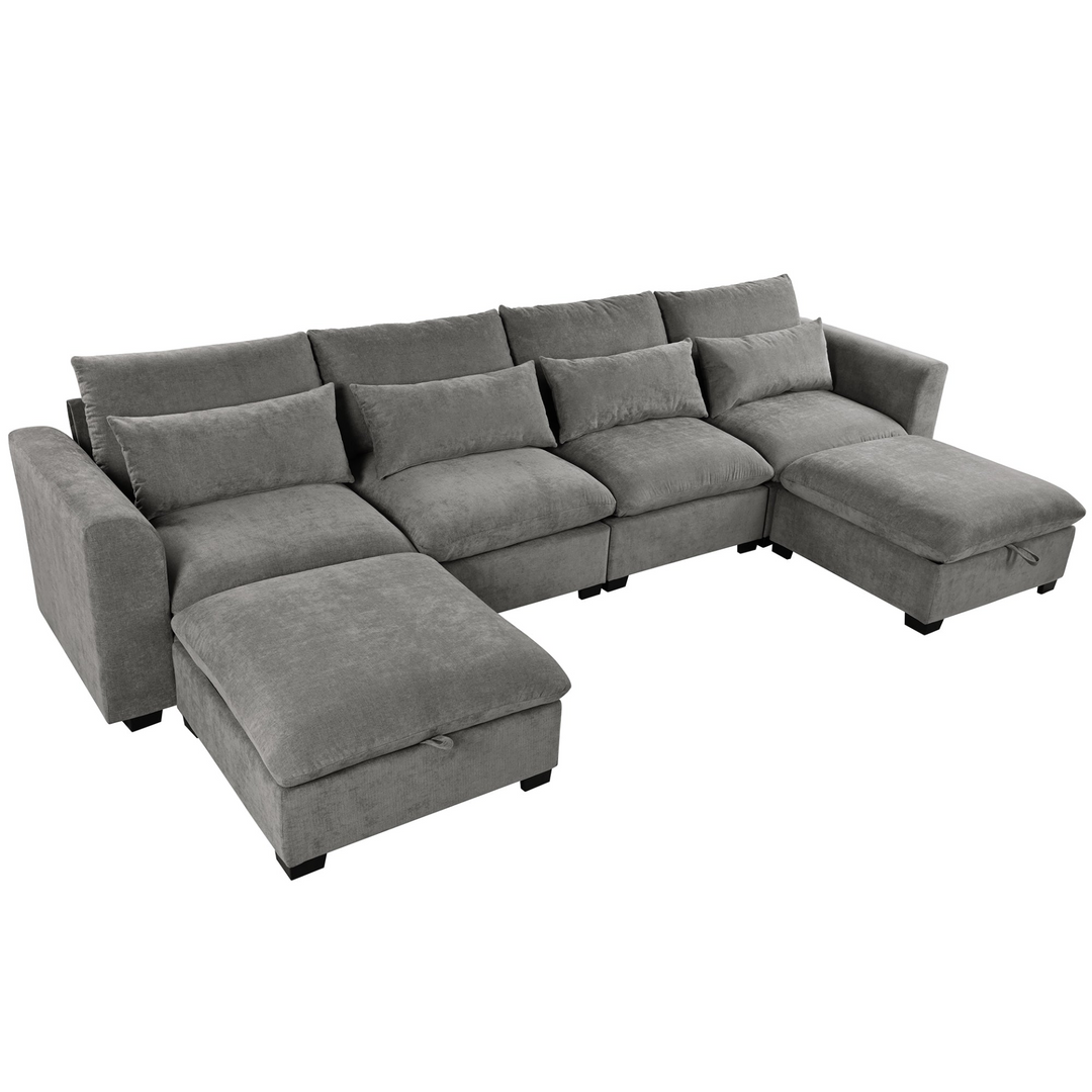 U-shaped Freely Transformable Modular Corner Sofa with Two Ottomans - Mediterranean Italian Contemporary Home Decor Furniture