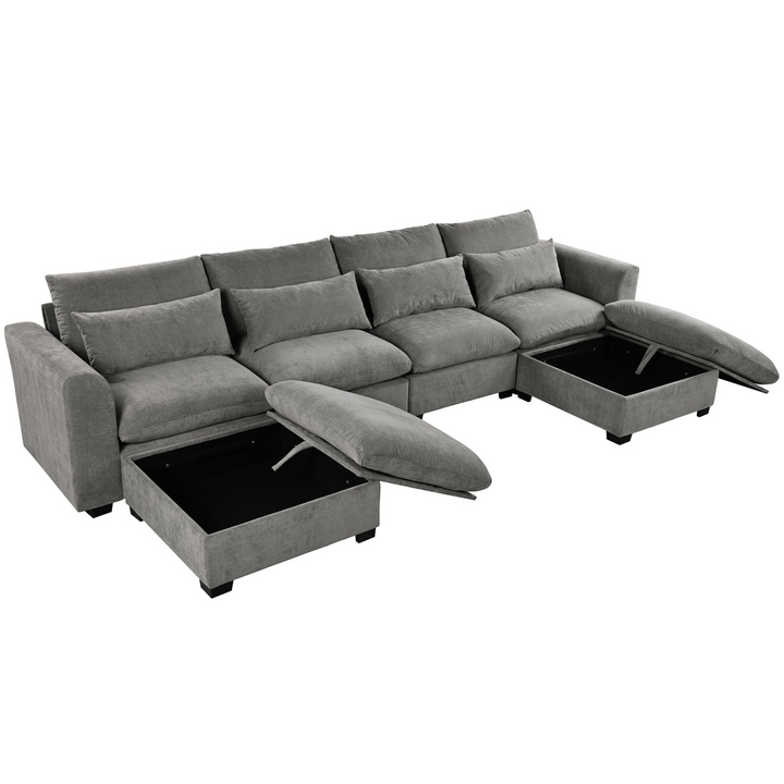 U-shaped Freely Transformable Modular Corner Sofa with Two Ottomans - Mediterranean Italian Contemporary Home Decor Furniture