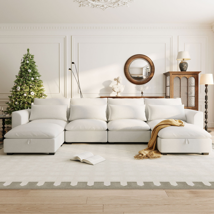 U-shaped Freely Transformable Modular Corner Sofa with Two Ottomans - Mediterranean Italian Contemporary Home Decor Furniture