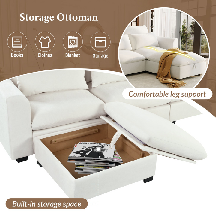 U-shaped Freely Transformable Modular Corner Sofa with Two Ottomans - Mediterranean Italian Contemporary Home Decor Furniture