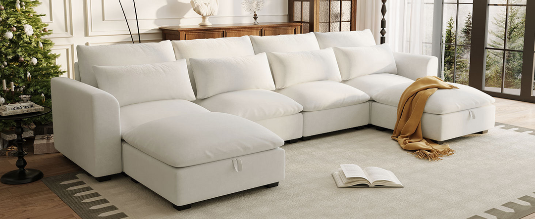 U-shaped Freely Transformable Modular Corner Sofa with Two Ottomans - Mediterranean Italian Contemporary Home Decor Furniture