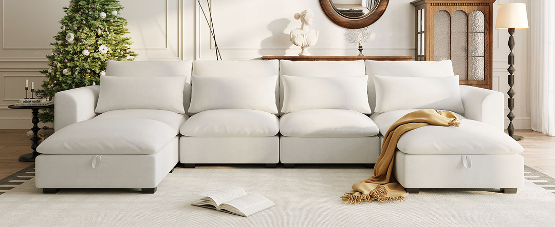 U-shaped Freely Transformable Modular Corner Sofa with Two Ottomans - Mediterranean Italian Contemporary Home Decor Furniture