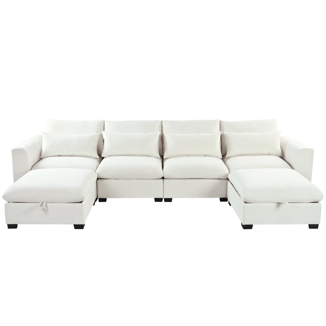 U-shaped Freely Transformable Modular Corner Sofa with Two Ottomans - Mediterranean Italian Contemporary Home Decor Furniture