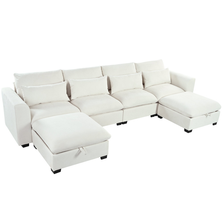 U-shaped Freely Transformable Modular Corner Sofa with Two Ottomans - Mediterranean Italian Contemporary Home Decor Furniture