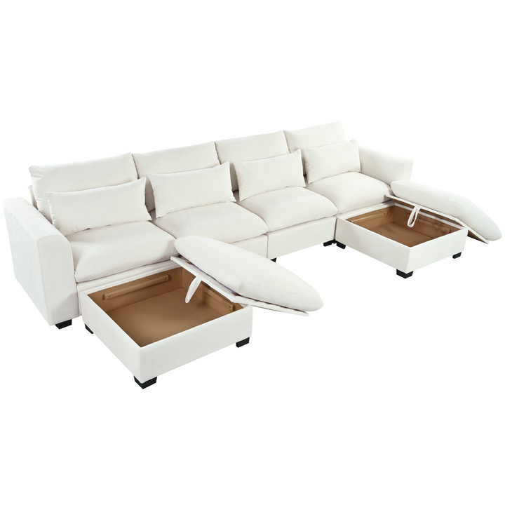 U-shaped Freely Transformable Modular Corner Sofa with Two Ottomans - Mediterranean Italian Contemporary Home Decor Furniture