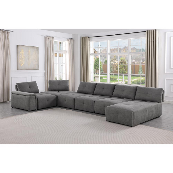 Boho Aesthetic Nour Grey 7-Piece Sectional Set | Biophilic Design Airbnb Decor Furniture 