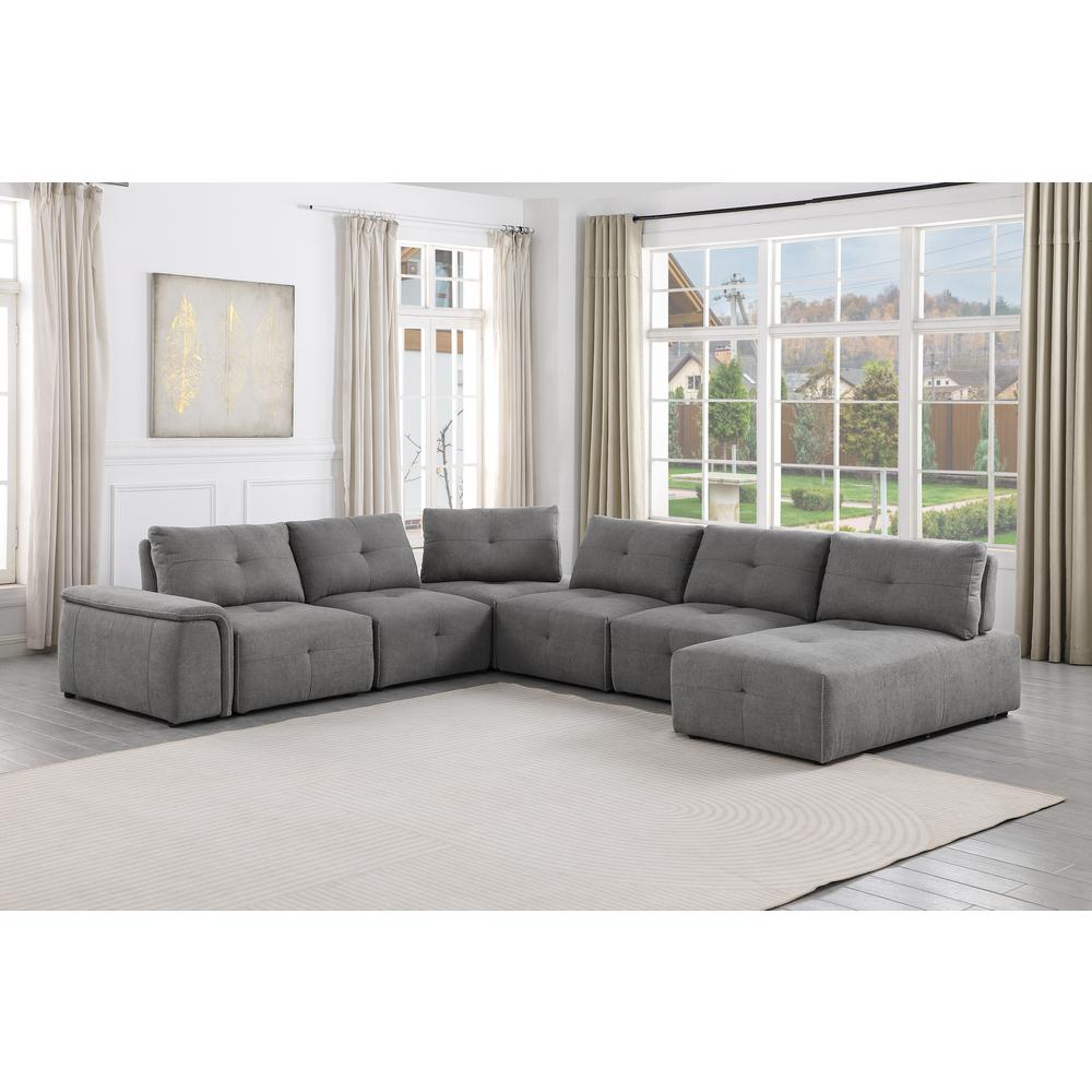 Boho Aesthetic Nour Grey 7-Piece Sectional Set | Biophilic Design Airbnb Decor Furniture 