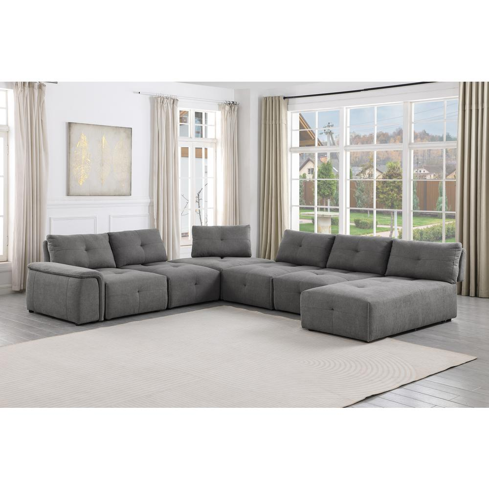 Boho Aesthetic Nour Grey 7-Piece Sectional Set | Biophilic Design Airbnb Decor Furniture 