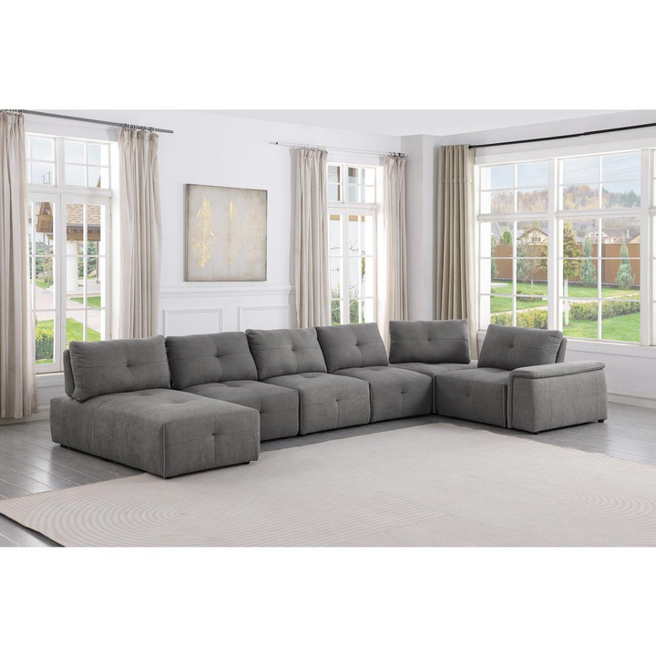 Boho Aesthetic Nour Grey 7-Piece Sectional Set | Biophilic Design Airbnb Decor Furniture 