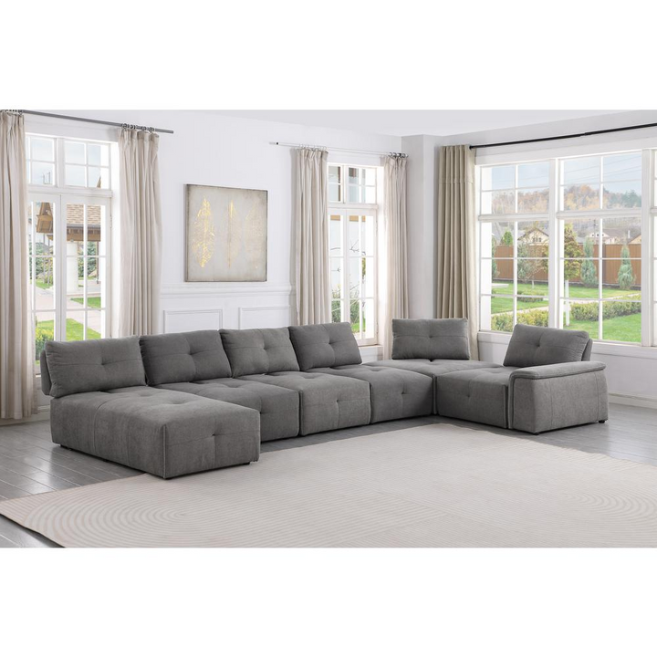 Boho Aesthetic Nour Grey 7-Piece Sectional Set | Biophilic Design Airbnb Decor Furniture 