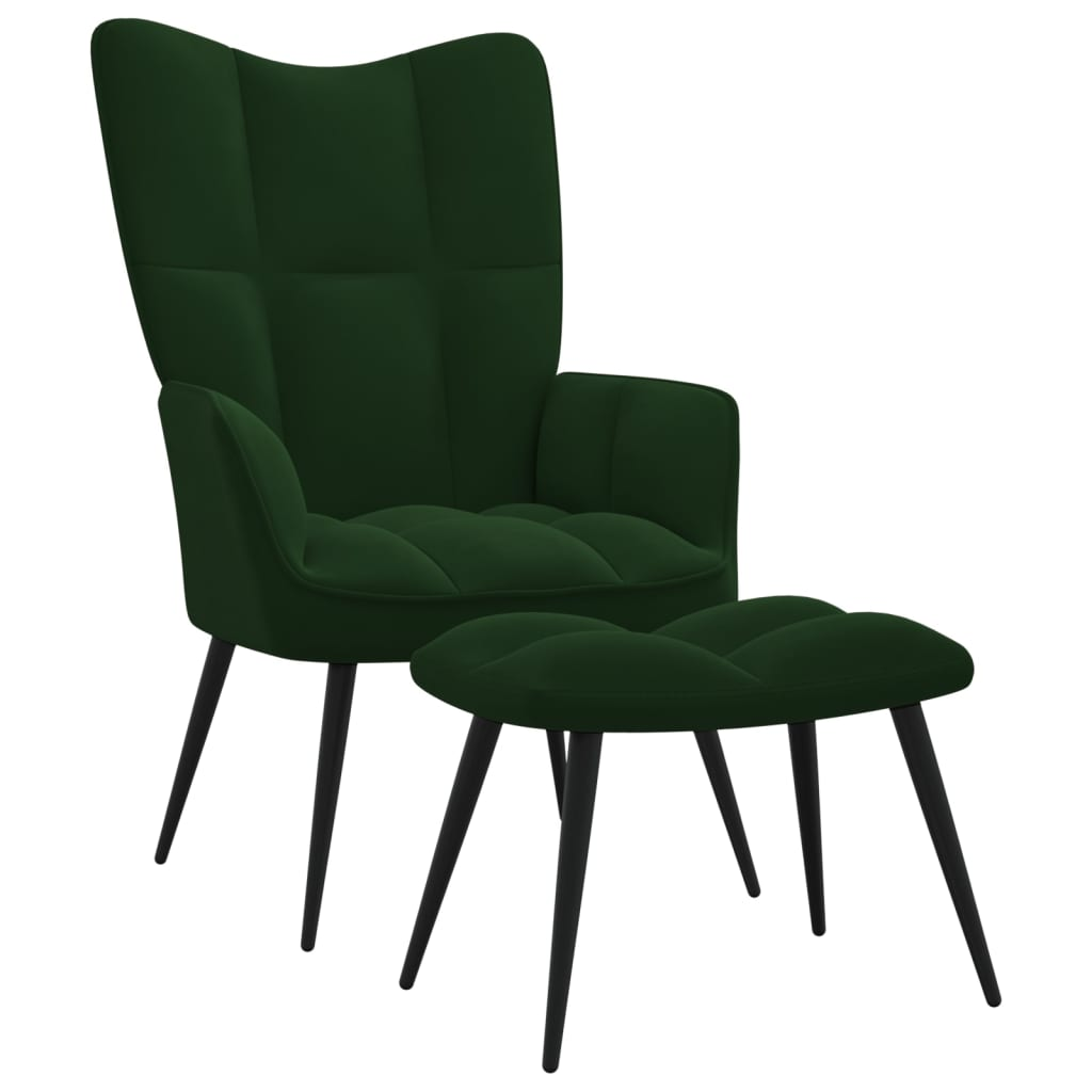 Boho Aesthetic Relaxing Chair with a Stool Dark Green Velvet | Biophilic Design Airbnb Decor Furniture 