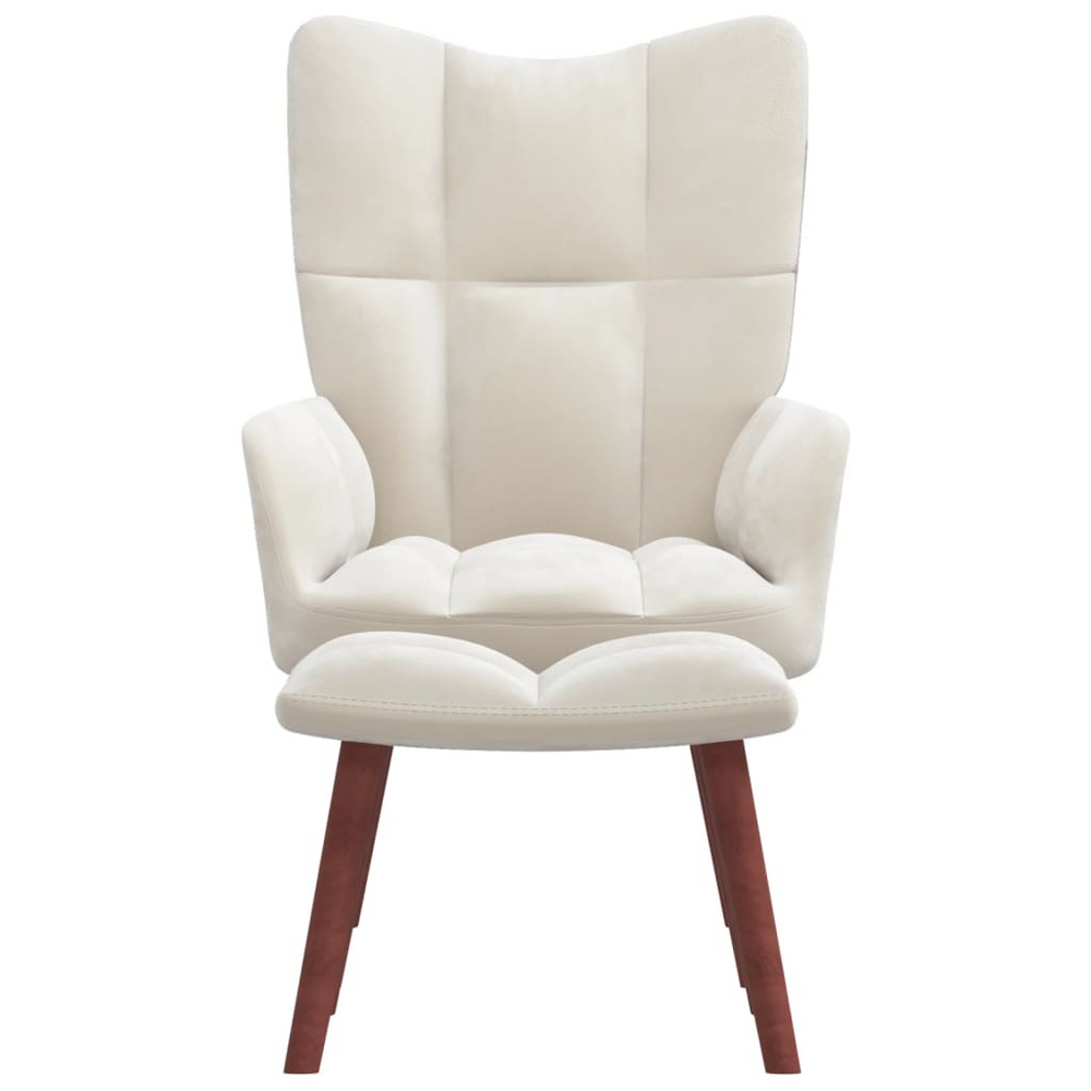 Boho Aesthetic Relaxing Chair with a Stool Cream White Velvet | Biophilic Design Airbnb Decor Furniture 