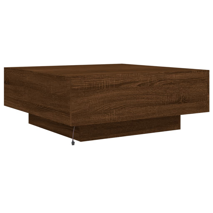 Boho Aesthetic Brown Oak Coffee Table with LED Lights | Biophilic Design Airbnb Decor Furniture 