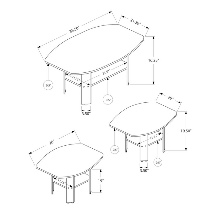 Boho Aesthetic TABLE SET - 3PCS SET / BLACK / GREY WOOD LOOK TOP WITH SHELF | Biophilic Design Airbnb Decor Furniture 