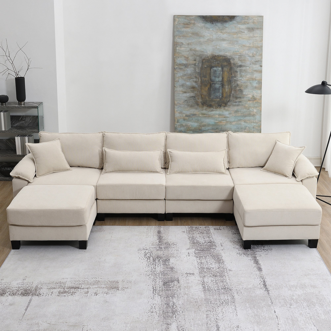 Boho Aesthetic Large Beige Simple Minimalist Sofa Sectional | Biophilic Design Airbnb Decor Furniture 