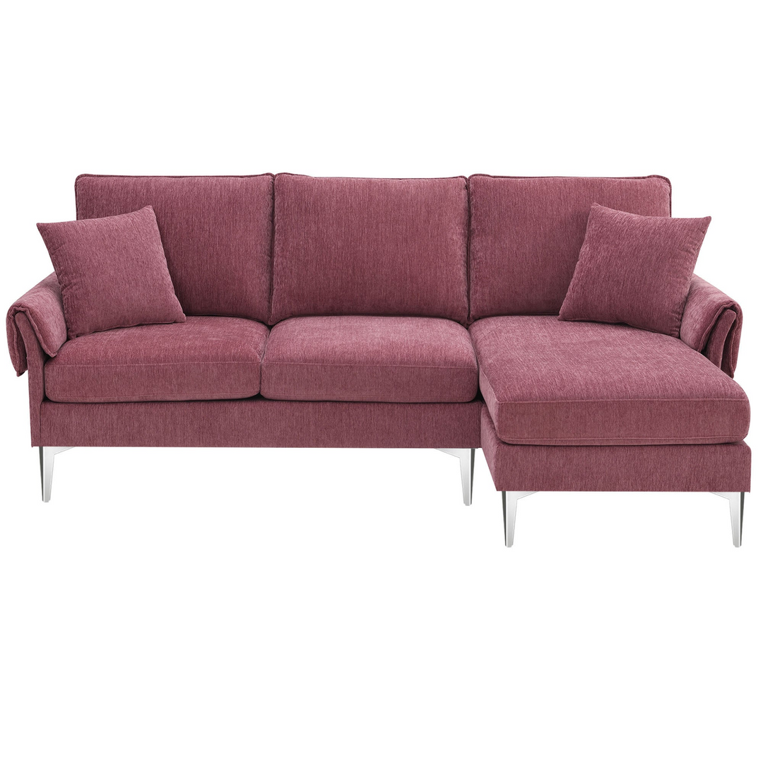 Boho Aesthetic Burgundy Convertible Sectional Sofa, Modern Chenille L-Shaped Sofa Couch with Reversible Chaise Lounge | Biophilic Design Airbnb Decor Furniture 