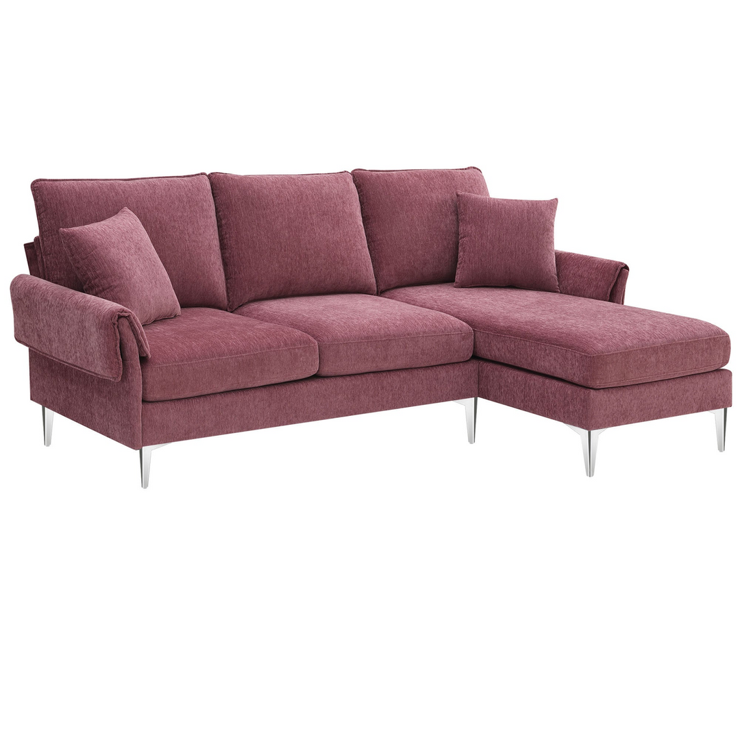 Boho Aesthetic Burgundy Convertible Sectional Sofa, Modern Chenille L-Shaped Sofa Couch with Reversible Chaise Lounge | Biophilic Design Airbnb Decor Furniture 