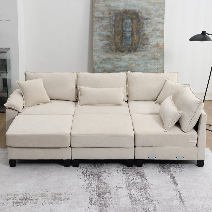 Boho Aesthetic Large Beige Simple Minimalist Sofa Sectional | Biophilic Design Airbnb Decor Furniture 