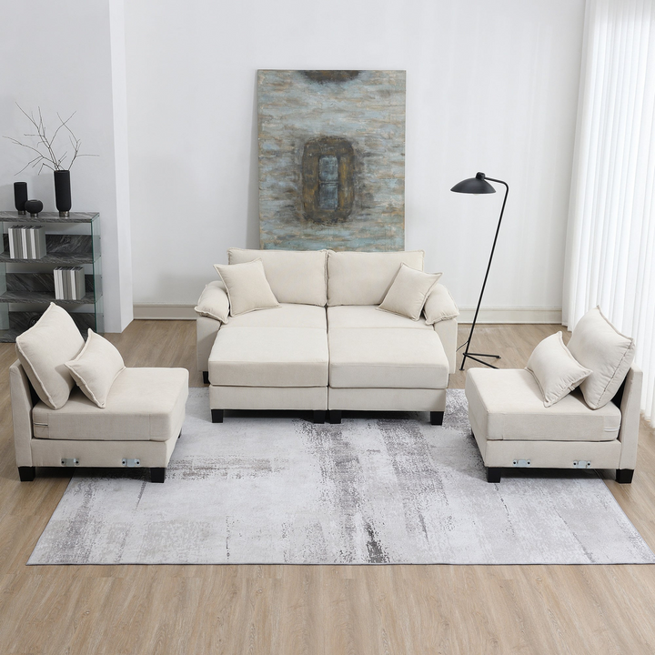 Boho Aesthetic Large Beige Simple Minimalist Sofa Sectional | Biophilic Design Airbnb Decor Furniture 