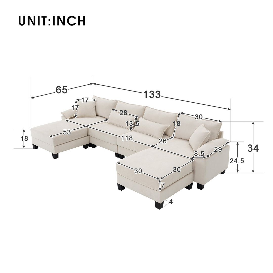 Boho Aesthetic Large Beige Simple Minimalist Sofa Sectional | Biophilic Design Airbnb Decor Furniture 