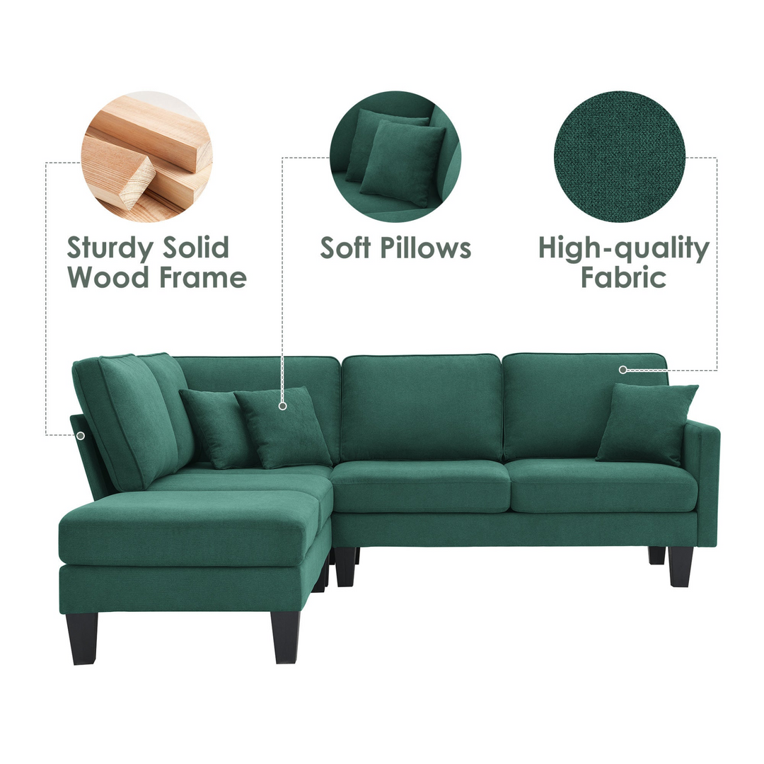 Boho Aesthetic 90*88" Terrycloth Modern Sectional Sofa,5-Seat Practical Couch Set with Chaise Lounge,L-Shape minimalist Indoor Furniture with 3 Pillows for Living Room,Apartment,Office, 3 Colors | Biophilic Design Airbnb Decor Furniture 