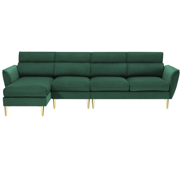 Boho Aesthetic Green Emerald Convertible Sectional Sofa Couch , Flannel L Shape Furniture Couch with Chaise Left/Right Handed Chaise | Biophilic Design Airbnb Decor Furniture 