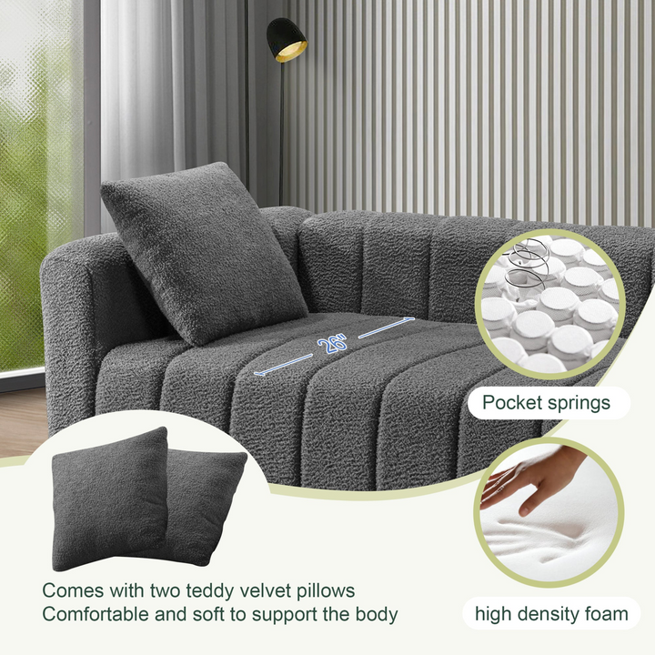 Boho Aesthetic Modern Teddy Velvet Sofa,2-3 Seat Mid Century Indoor Couch, Exquisite Upholstered Loveseat | Biophilic Design Airbnb Decor Furniture 