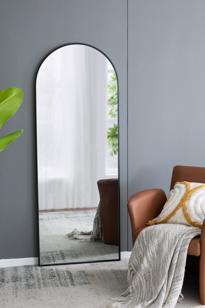Boho Aesthetic Le Amir | Large Iron Black Arch Full Body Mirror | Biophilic Design Airbnb Decor Furniture 