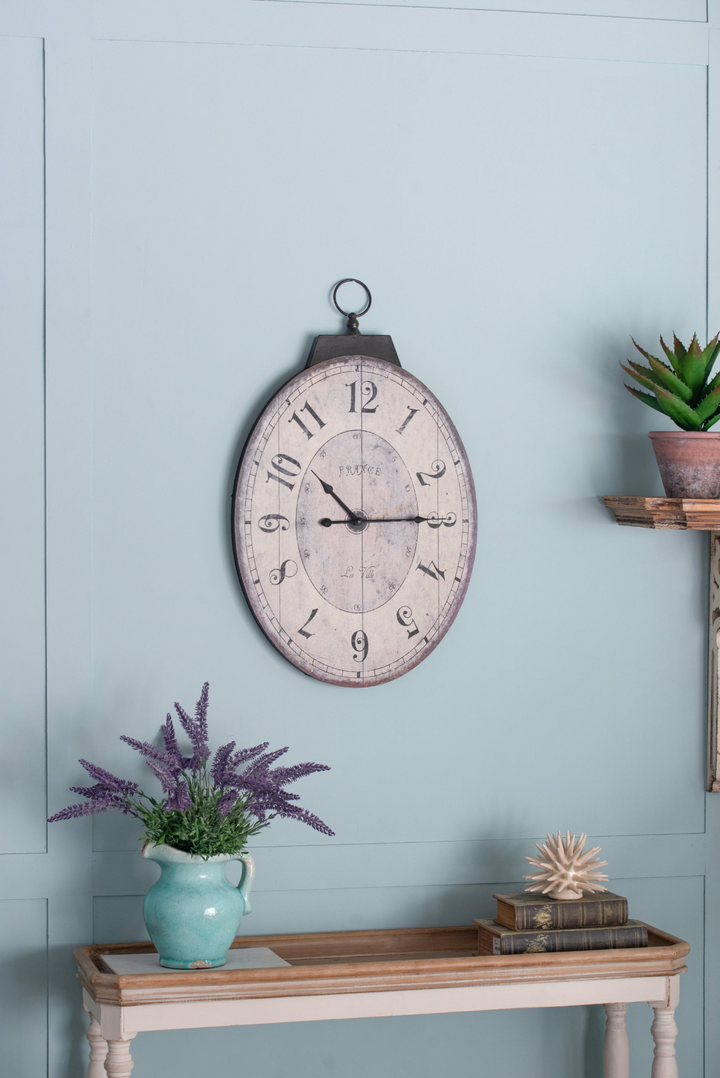 Boho Aesthetic 18" x 29" Antique White Oval Wall Clock, Traditional Vintage Home Decor Clock | Biophilic Design Airbnb Decor Furniture 