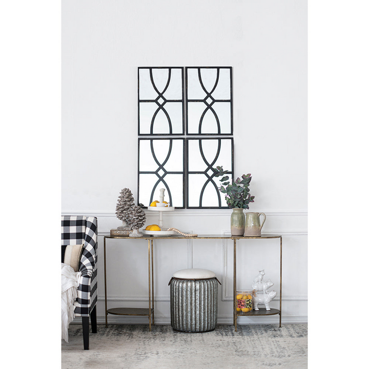 Boho Aesthetic 16" x 23" Rectangular  Wooden Wall Mirror with Antique Black Frame, Vertical or Horizontal Home Decor for Living Room, Set of 2 | Biophilic Design Airbnb Decor Furniture 
