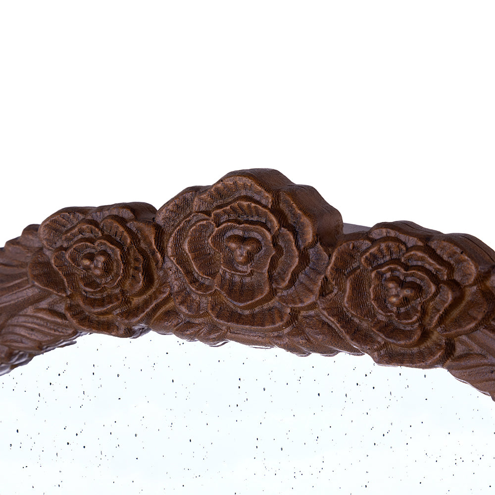 Boho Aesthetic 23" x 42"  Hand Carved Rose Antique Mirror Frame, Wood Arch Mirror Wall Decor for Living Room, Bathroom, Entryway(Brown) | Biophilic Design Airbnb Decor Furniture 